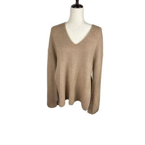 Rebecca Minkoff Tan V Neck Long Sleeve Sweater Side Slits Size L EUC